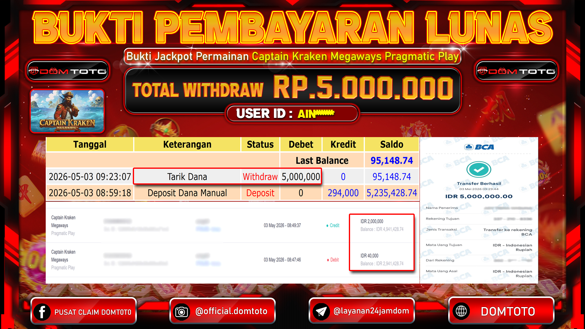 JACKPOT SLOT Captain Kraken Megaways Pragmatic Play 03 MAY 2026